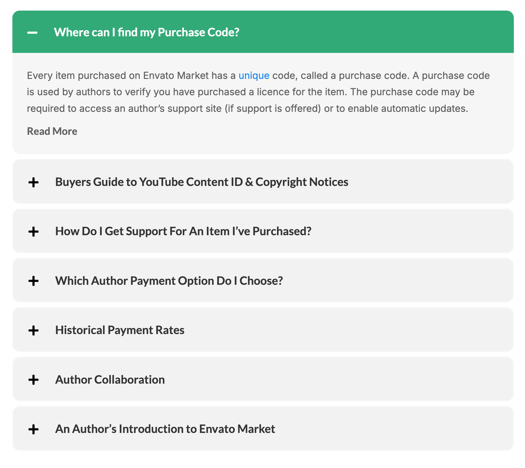 Element Pack FAQ widget showing an expanded question with its answer above a list of collapsed questions