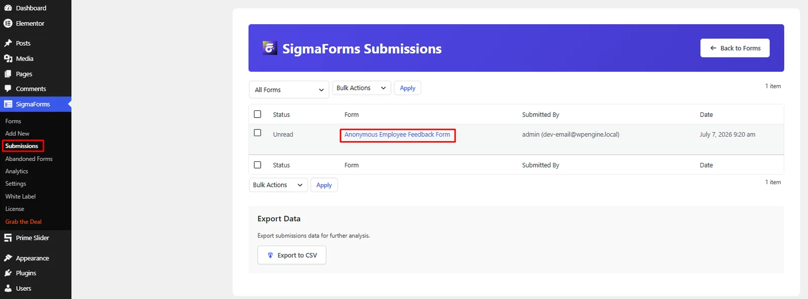 Individual employee feedback submission details