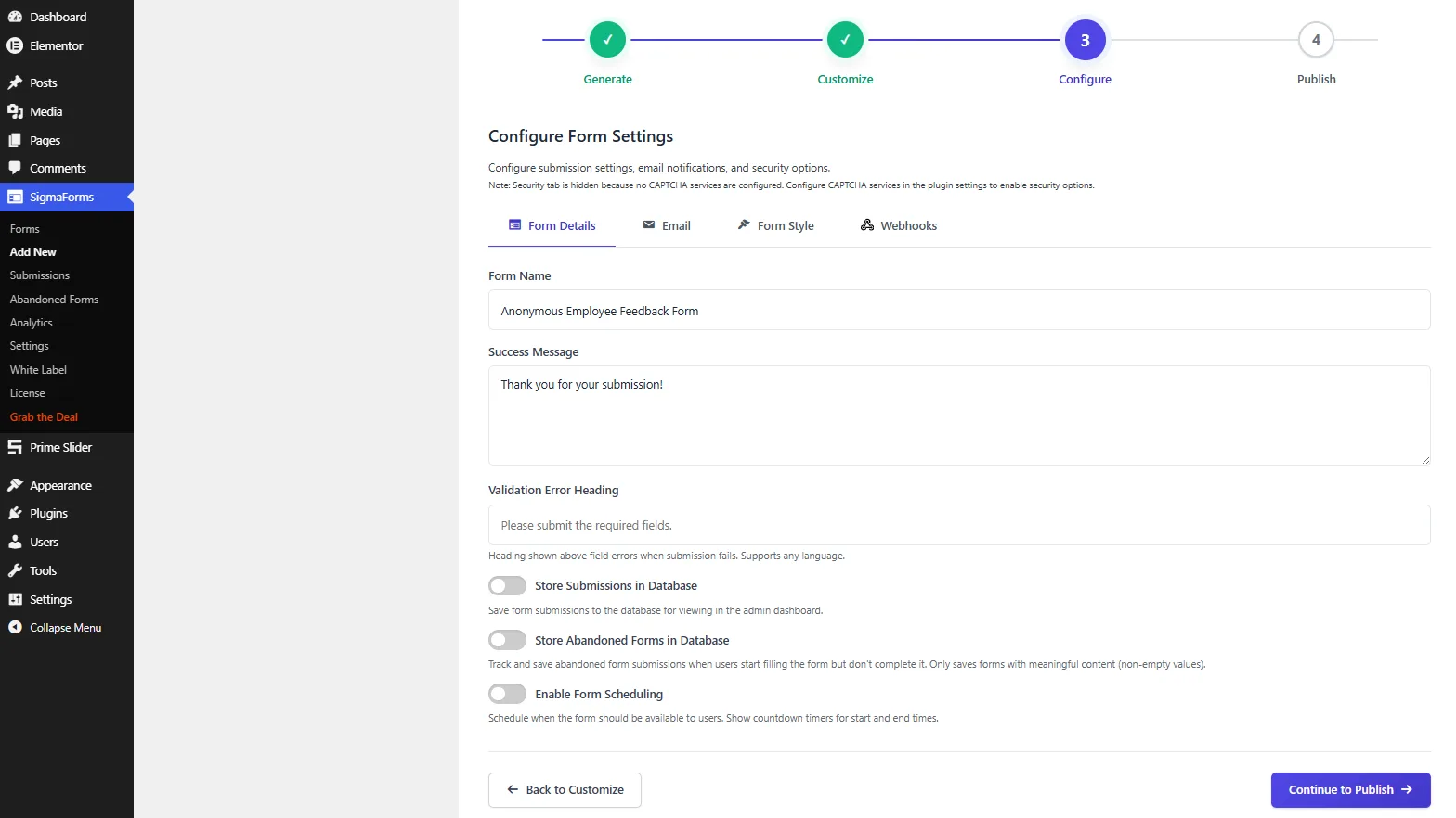 Review and publish the anonymous feedback form