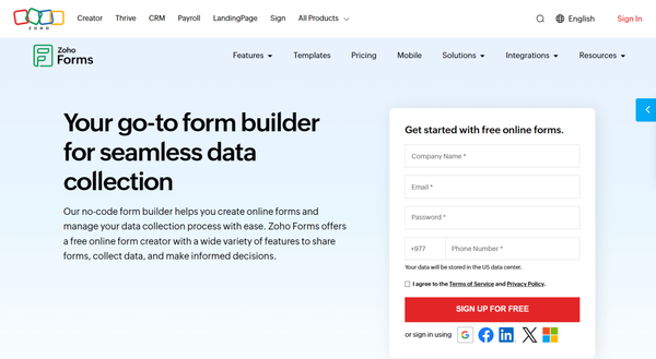 Zoho Forms - Best Alternatives to Jotform for Smarter Online Forms