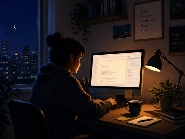 Person working late at computer Person working late at computer