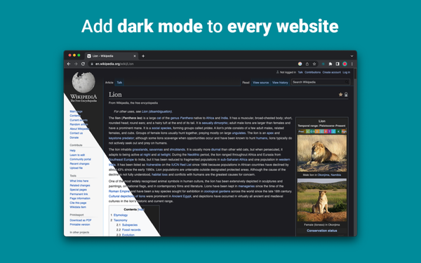 Wikipedia page in dark mode Wikipedia page in dark mode