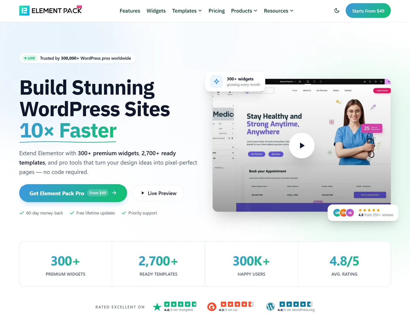 Element Pack Pro Elementor addon homepage