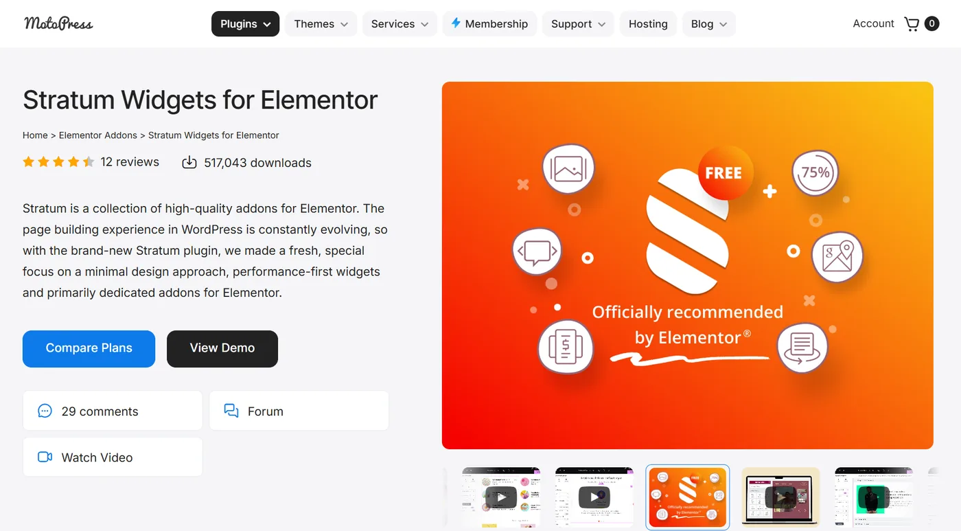 Stratum widgets for Elementor plugin page