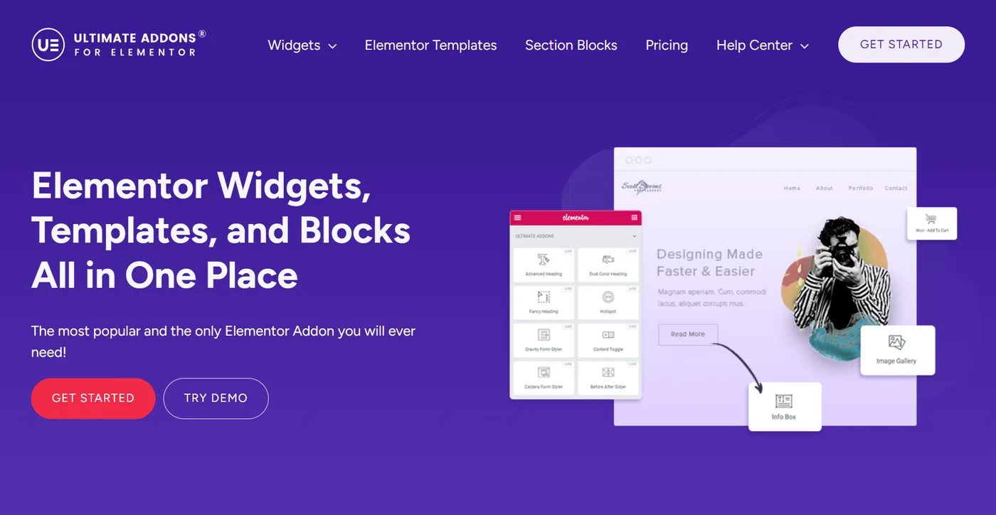 Ultimate Addons for Elementor homepage