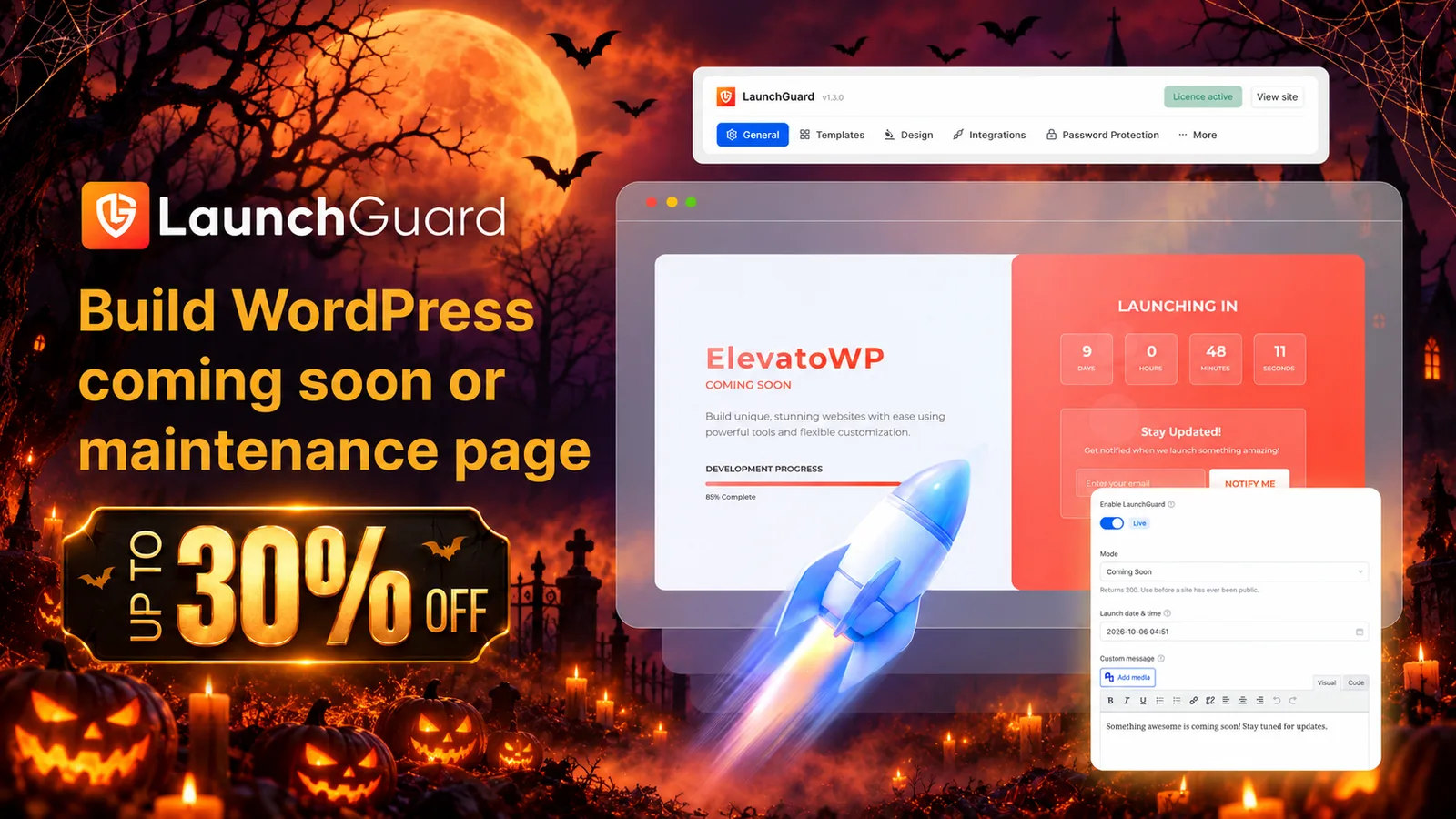 Launch Guard Halloween deal: up to 30% off, build a WordPress coming soon or maintenance page