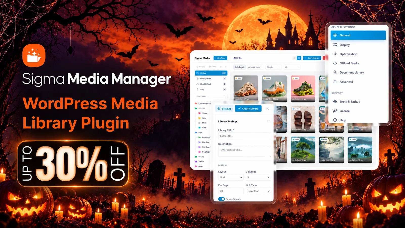 Sigma Media Manager Halloween deal: up to 30% off, a WordPress media library plugin