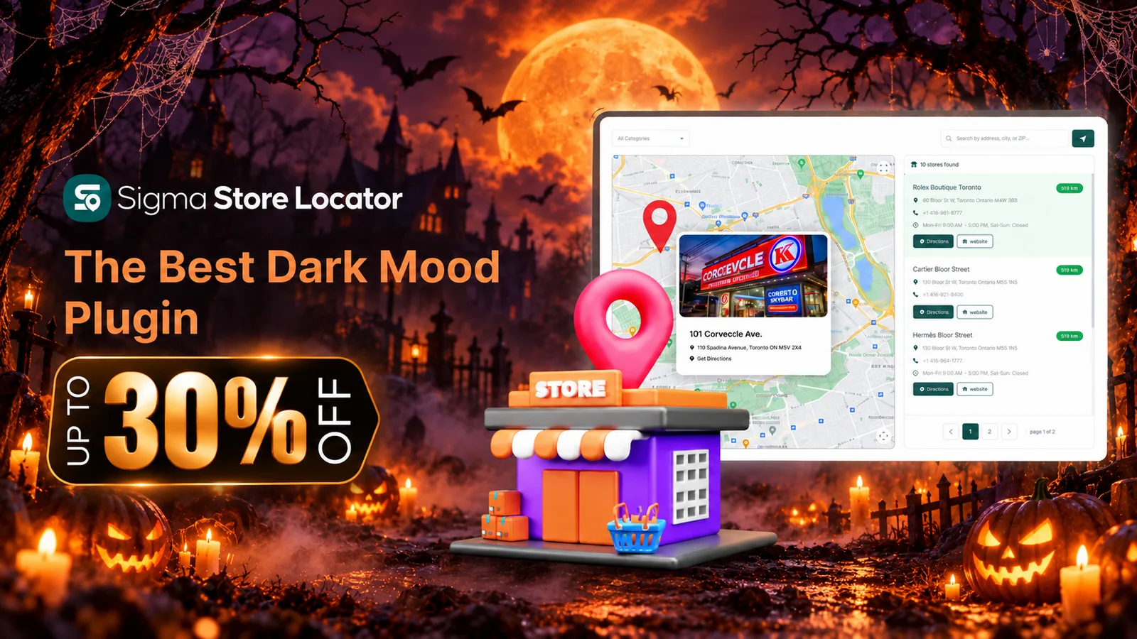 Sigma Store Locator Halloween deal: up to 30% off, a store locator plugin for WordPress