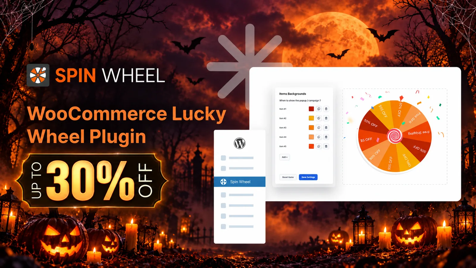 Spin Wheel Halloween deal: up to 30% off, a WooCommerce lucky wheel plugin
