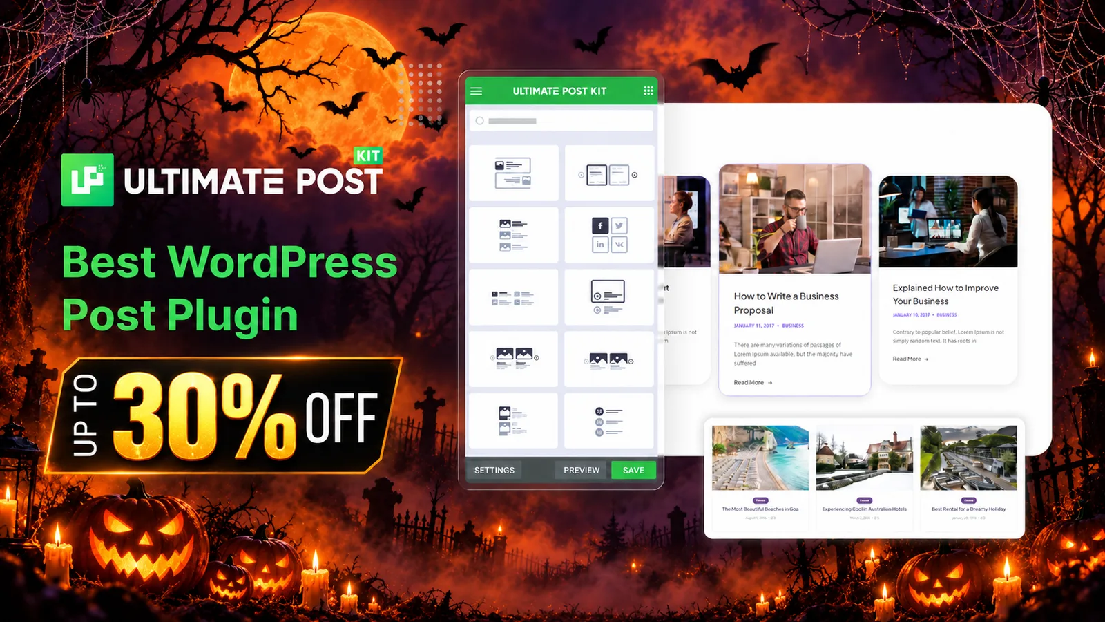 Ultimate Post Kit Halloween deal: up to 30% off, the best WordPress post plugin