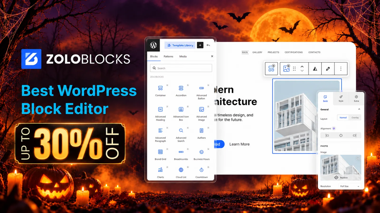 ZoloBlocks Halloween deal: up to 30% off, the best WordPress block editor plugin