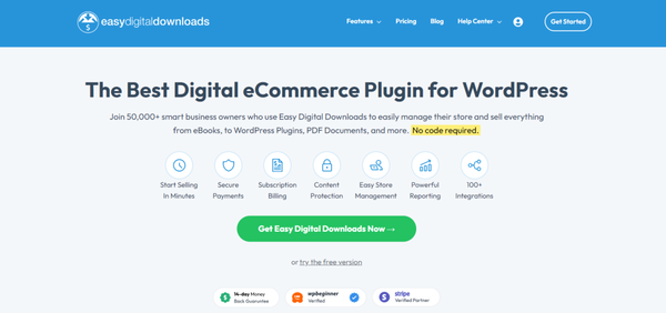 Easy Digital Downloads homepage