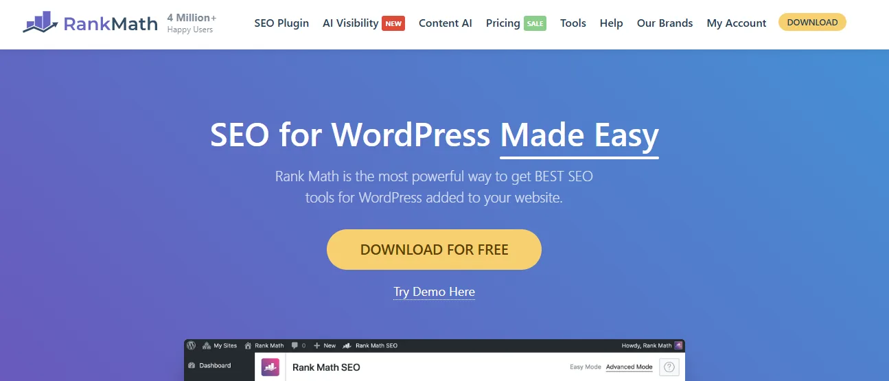 Rank Math SEO plugin dashboard