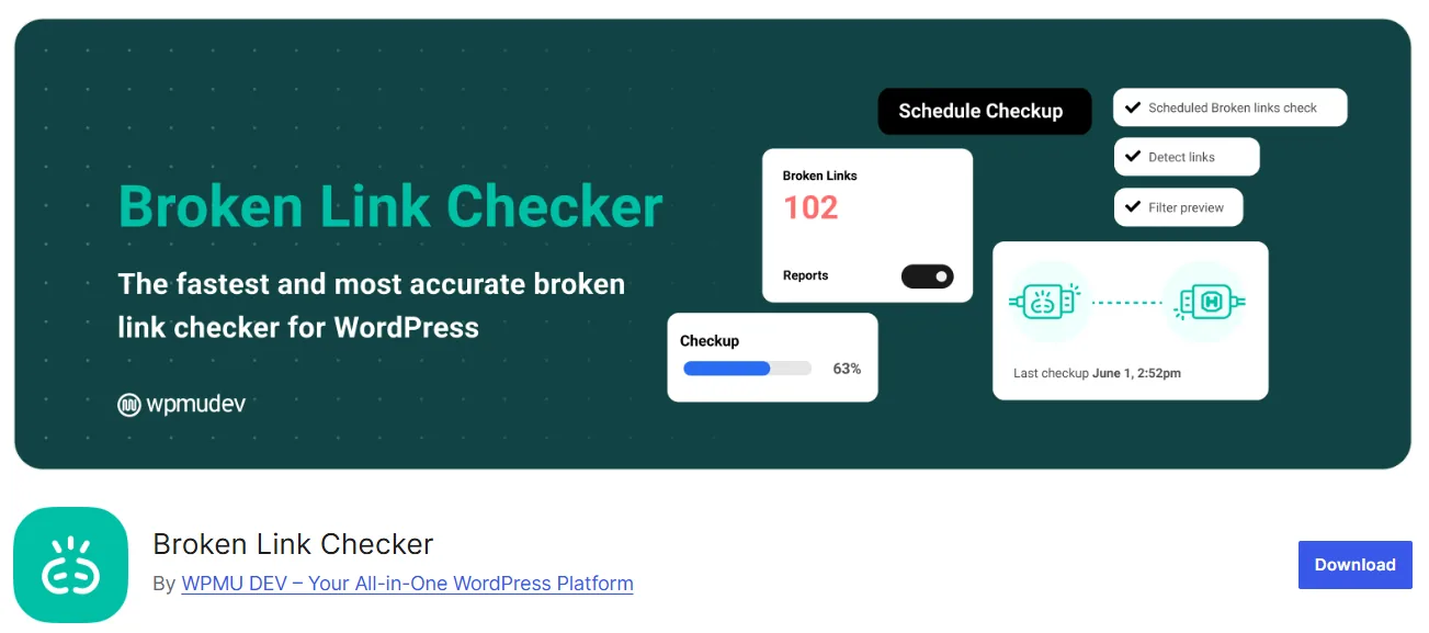 Broken Link Checker plugin screen