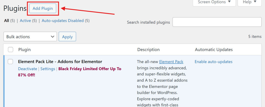 Select the “Add Plugin button.