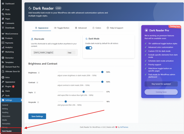 a screenshot of Go to Settings > Dark Reader. a screenshot of Go to Settings > Dark Reader.