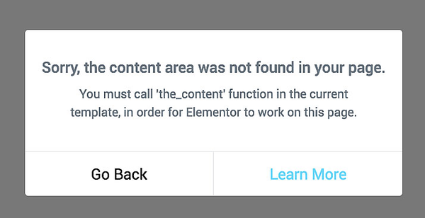 the content area has not been found on your page