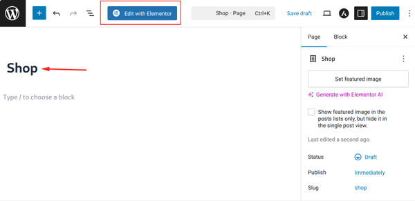 WordPress editor interface with options