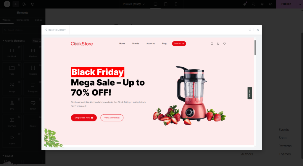 Promotional website for blender sale