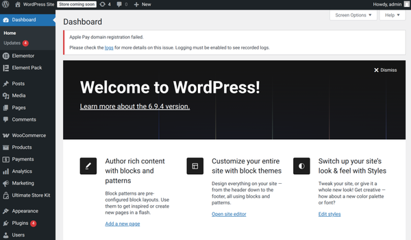WordPress dashboard interface with options