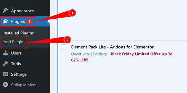 Log in to your WordPress Dashboard and go to Plugins → Add New.