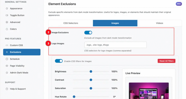 exclude elements from dark mode exclude elements from dark mode