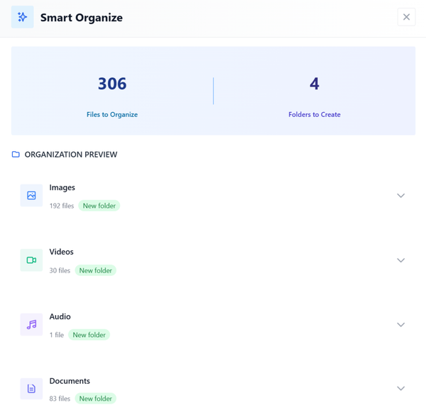 Use the Smart Organize feature, which uses AI to automatically sort your existing unorganized library into meaningful folders in a single click