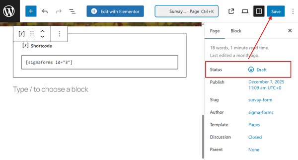 Click on the Save button after Draft