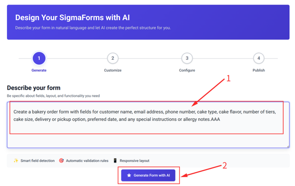 Create a bakery order form