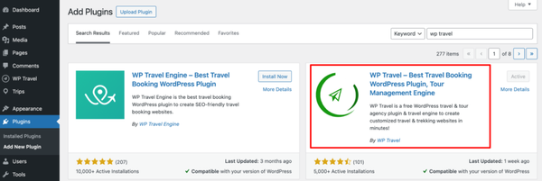 WP travel plugin-screenshoot