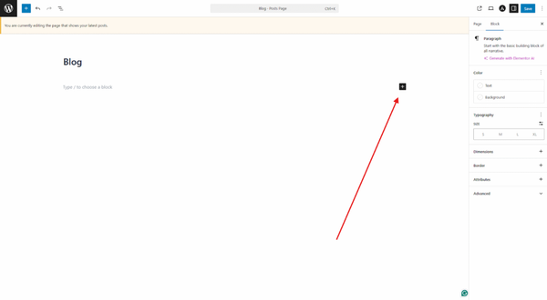 Click the + icon to add blocks. Click the + icon to add blocks.