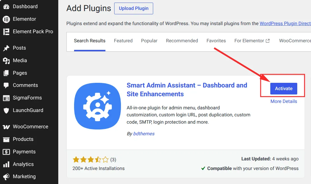 Activate the Smart Admin Assistant plugin