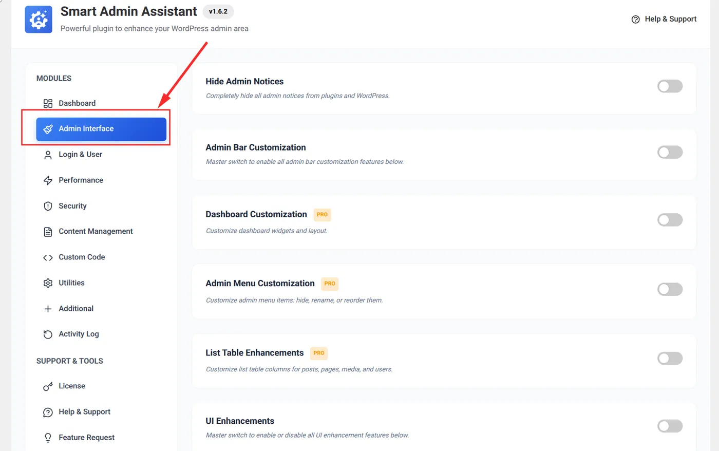 Admin Menu Customization module in Smart Admin Assistant