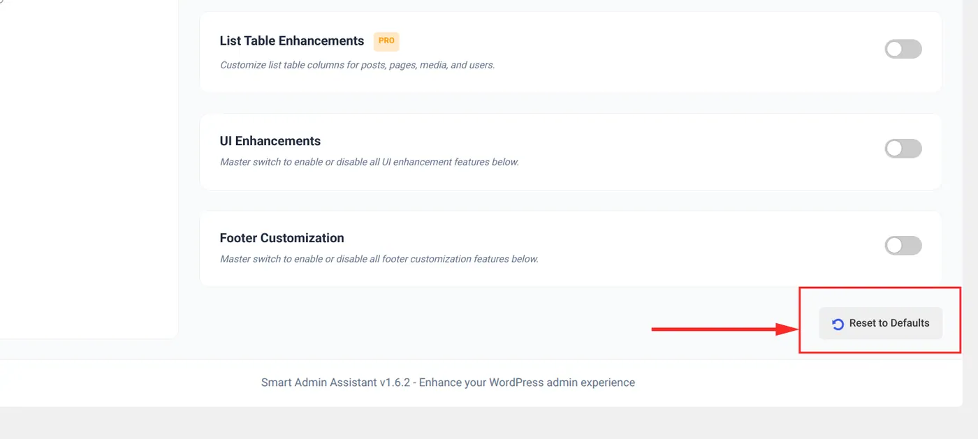 Reset the WordPress admin menu to its default layout