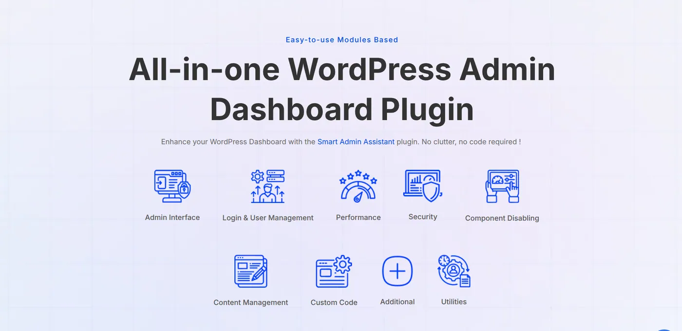 Smart Admin Assistant all-in-one WordPress admin dashboard plugin