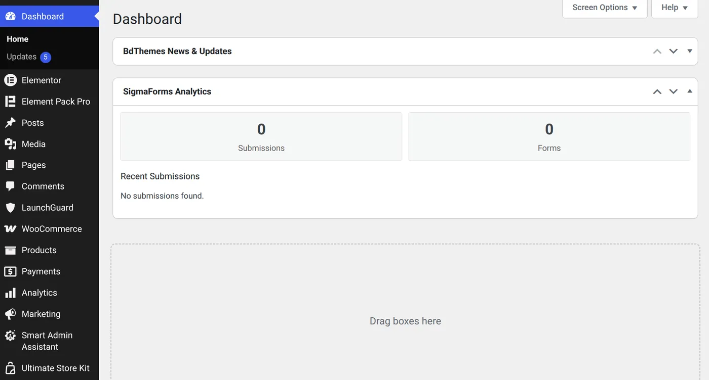 WordPress admin dashboard