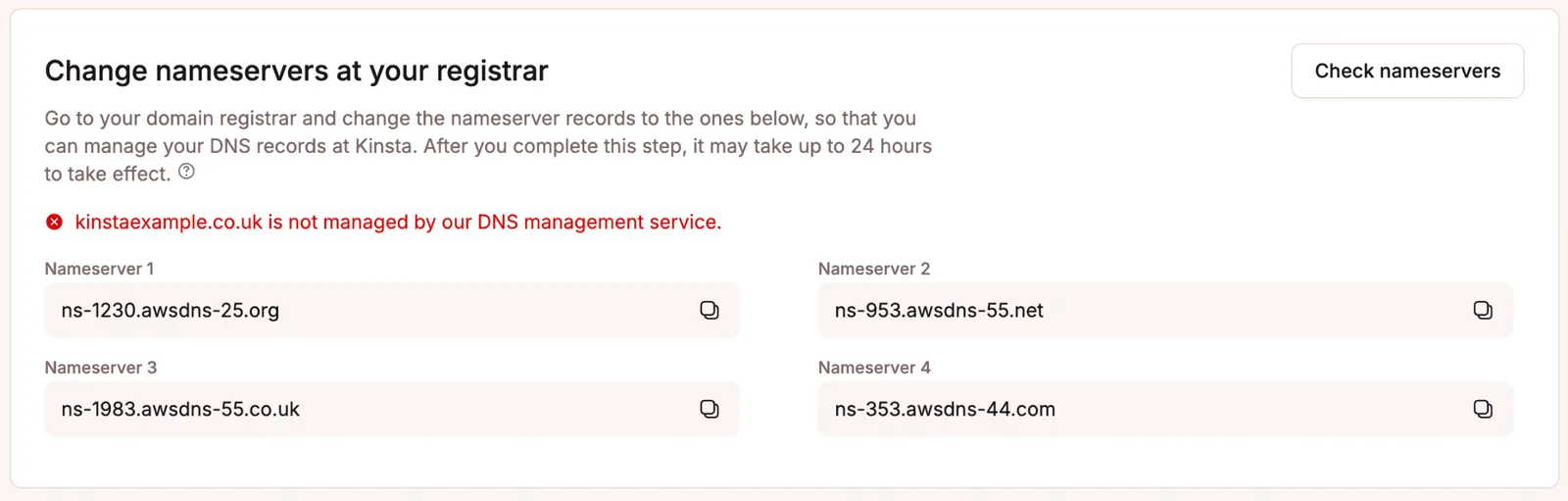 Nameserver information shown inside a hosting control panel