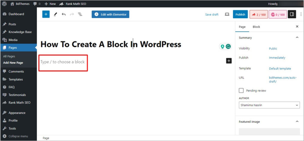 how to create a block in WordPress