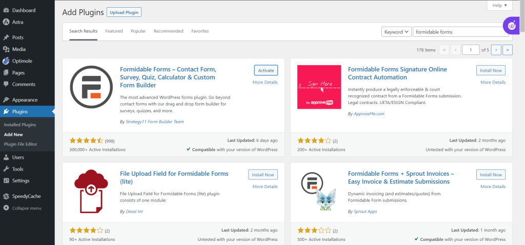 install formidable plugin in WordPress