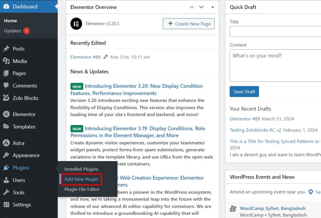 WordPress dashboard &gt; Add New Plugin