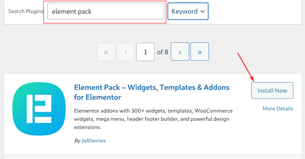Type &quot;Element Pack&quot; in the search bar