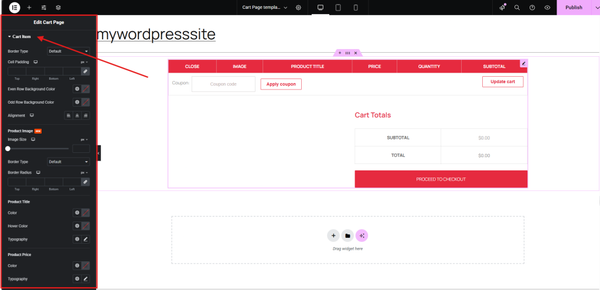 Editing a cart page layout