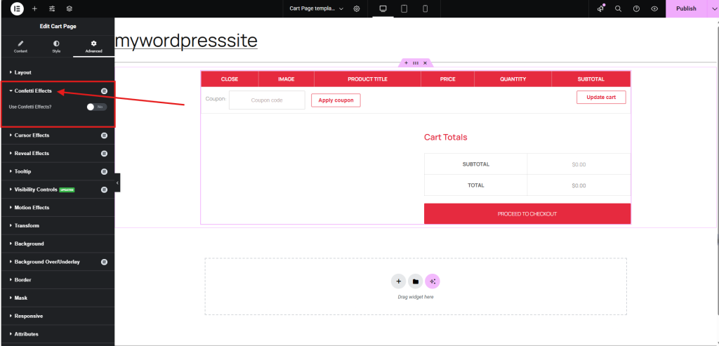 Editing a WordPress cart page layout