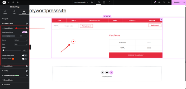Editing a cart page layout