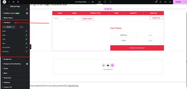 Editing a cart page layout
