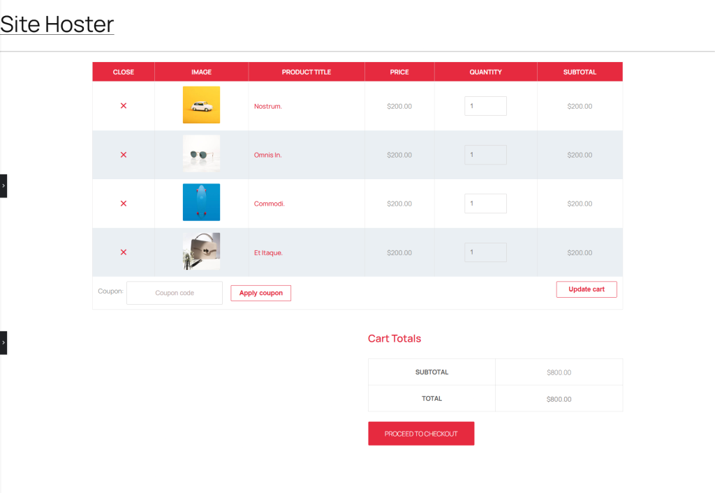 E-commerce shopping cart interface