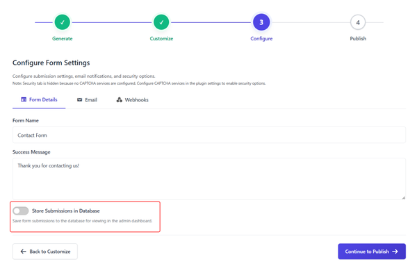 Store submissions in the database