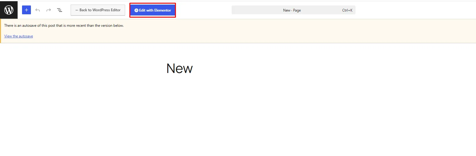 Edit with Elementor button on a WordPress page