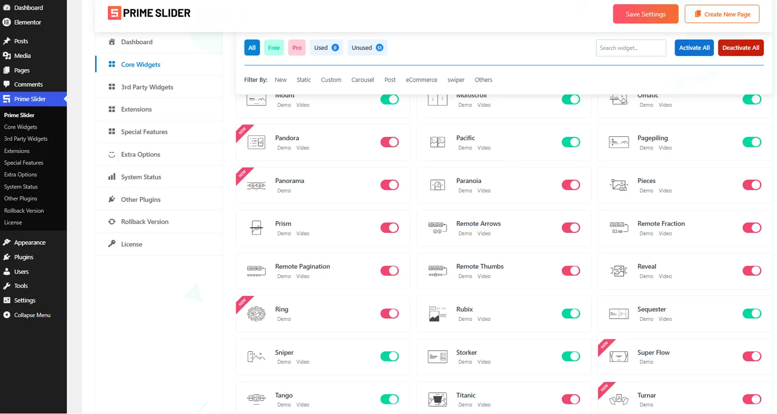 Find a specific Prime Slider widget to enable