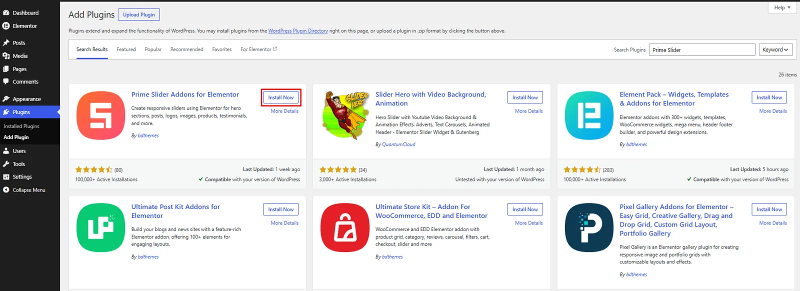 Install Prime Slider Addons for Elementor